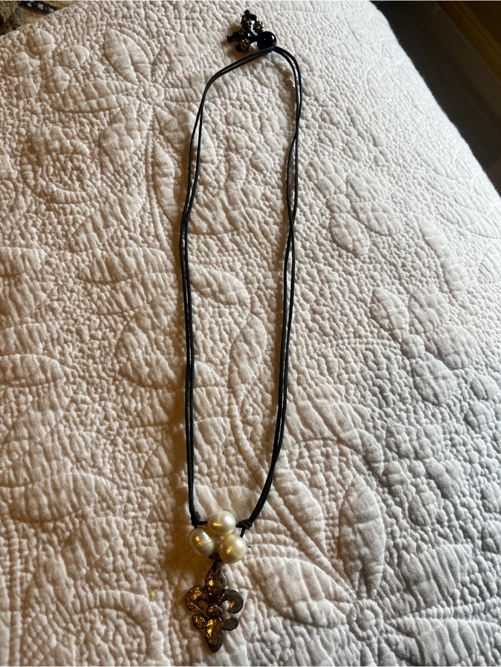 Women's Black Cord Necklace with Pearlescent Beads and sterling Pendant
